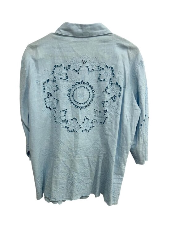 Susan Graver Tops - Susan Graver Style Light Blue Button-Front Blouse L Back Design Cutout Country